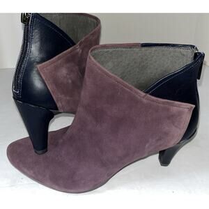TSUBO Suede Leather ankle BOOTS Sz‎ 7.5 navy purple colorblock heel NEW